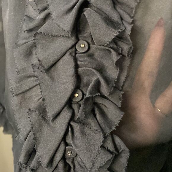 Rebecca Taylor Black Sheer Button Down Ruffle Blouse Long Sleeve - Picture 3 of 12